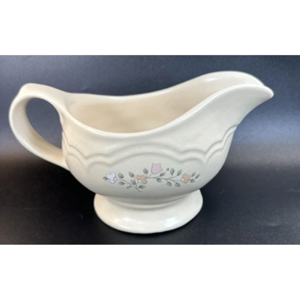 Vintage Pfaltzgraff Gravy Boat Discontinued Stoneware Floral Cottage Core